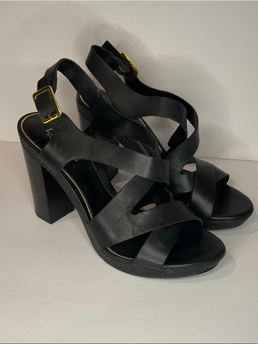 Lauren Ralph Lauren Women's black Fabia leather Dress shoes Sandals Sz 10